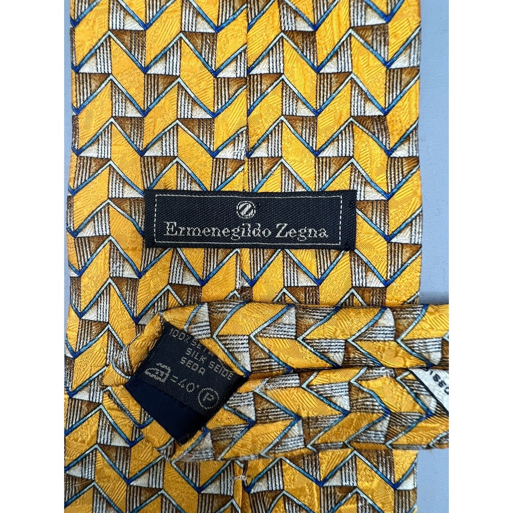 ERMENEGILDO ZEGNA Men's Silk Necktie ITALY Designer Geometric‎ L: 59.5" W:3.75"
